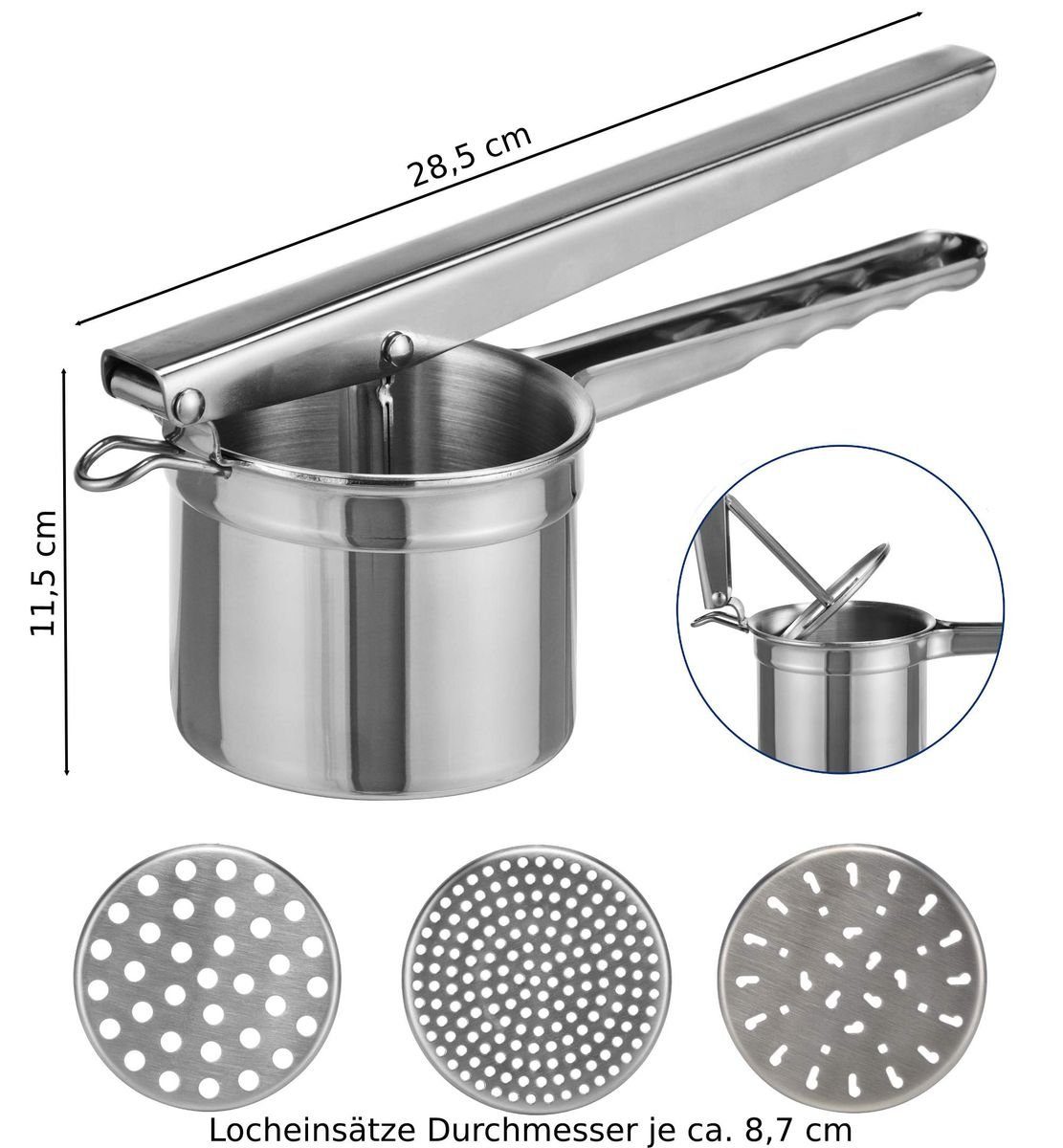 Gravidus Kartoffelpresse Edelstahl Kartoffelpresse Spätzlepresse 3 Locheinsätze