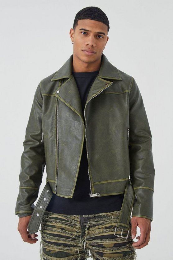 Kastige Vintage PU-Bikerjacke