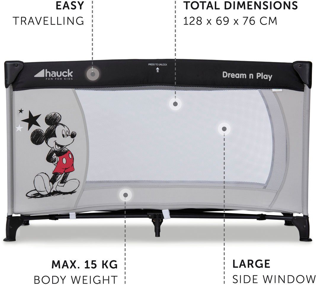 Hauck Baby-Reisebett Dream N Play - Mickey Stars, inkl. Transporttasche