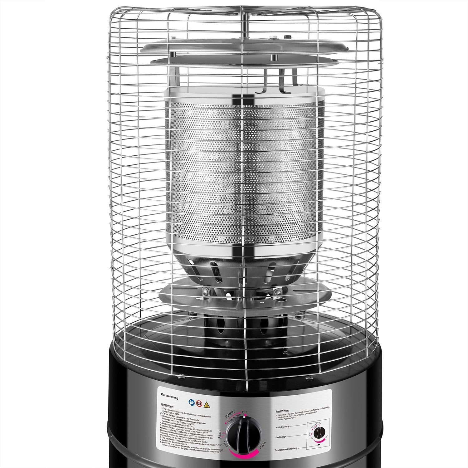 Juskys Heizstrahler Cuna, 11000 W, integrierter Kippschutz, Inkl. Druckminderer, robuste Schutzhülle