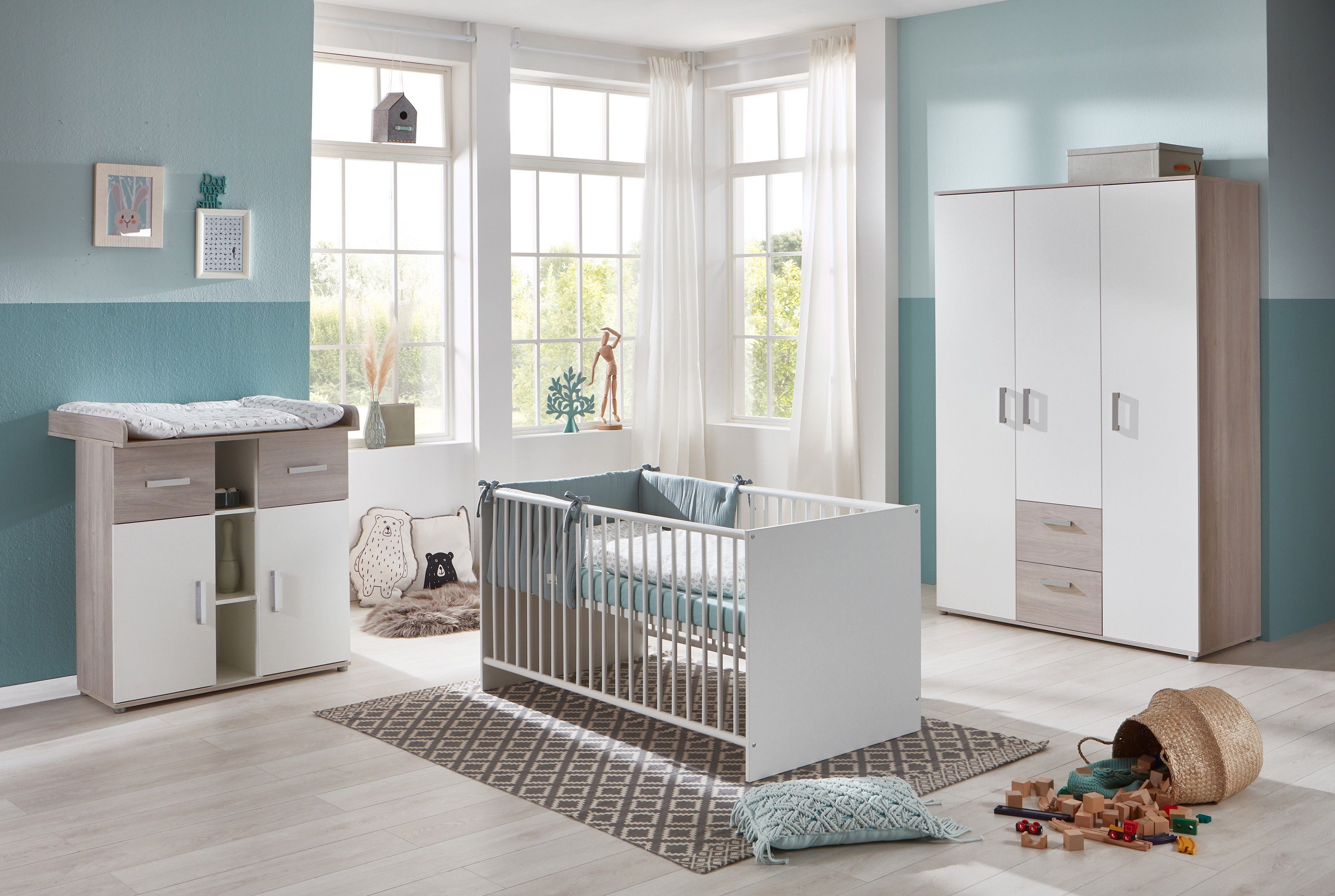 arthur berndt Babyzimmer-Komplettset Lotti, (Set, 3-St., Kinderbett, Schrank, Wickelkommode), Made in Germany; mit Kinderbett, Schrank und Wickelkommode