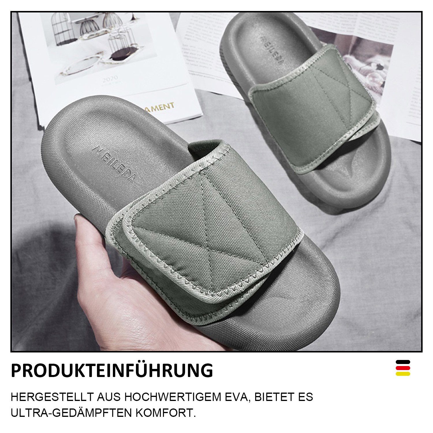 MAGICSHE Badezimmerpantoffeln, Duschsandalen mit dicker Sohle, Badezimmer Badesandale Unisex Strandsandalen mit verstellbarer Schnalle
