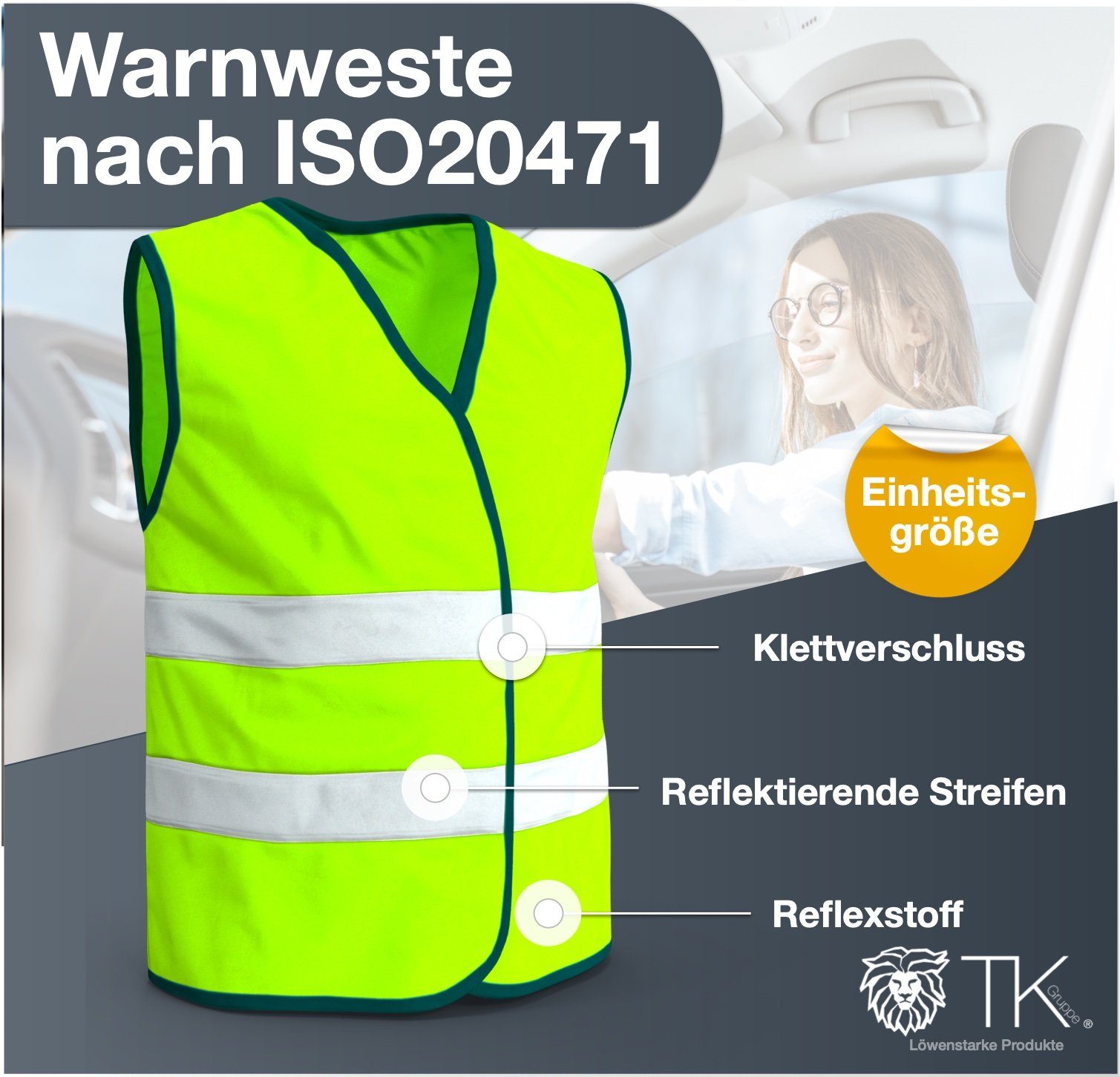 TK Gruppe Warnweste 4X Warnwesten gelb - Pannenweste 2024 Unfallweste ISO20471