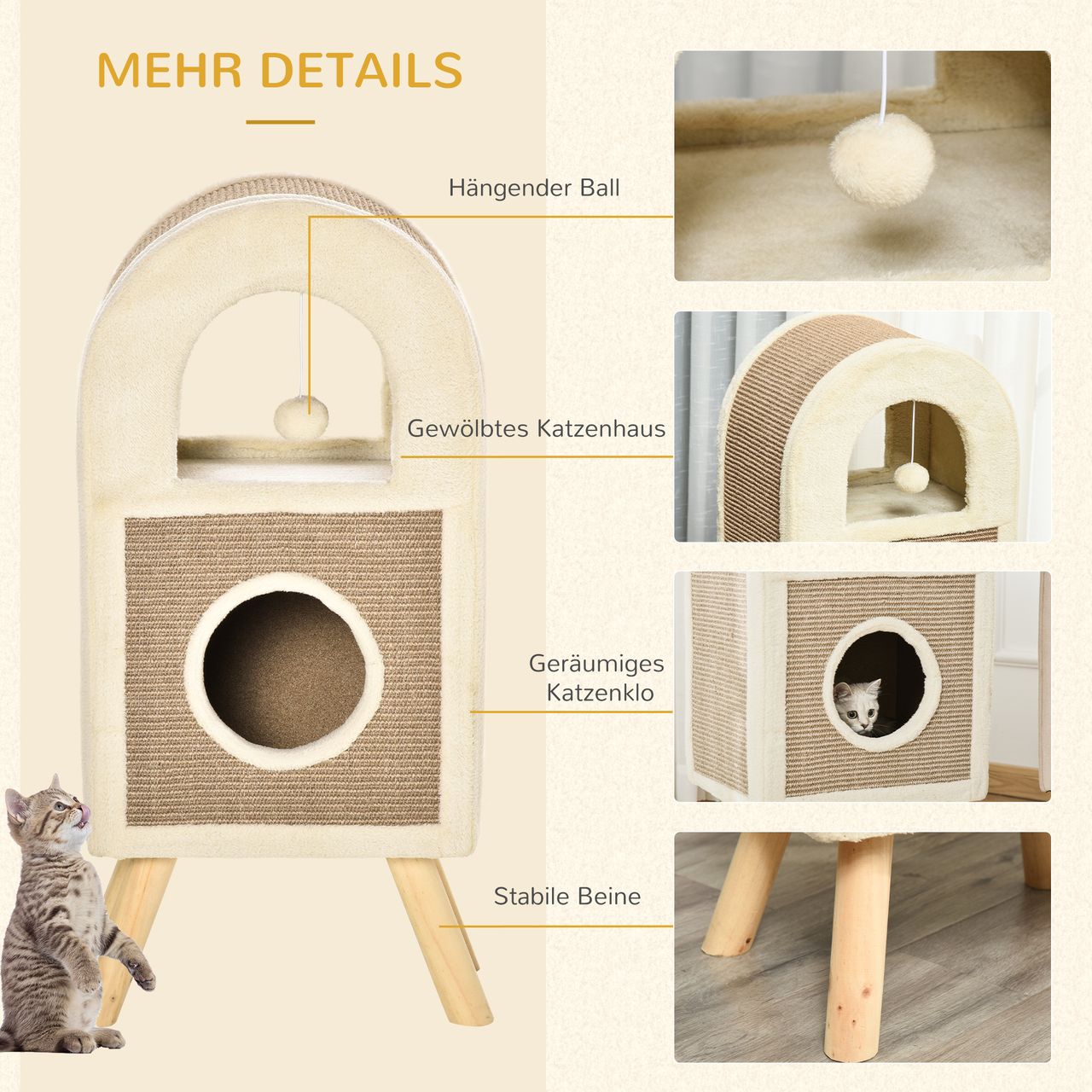 PawHut Kratzbaum Katzenhöhle mit Spielbällen Kratztonne Plüsch Sisal Kaffee