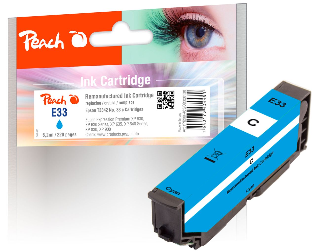 Peach Tintenpatrone cyan ersetzt Epson T3342, No. 33 c