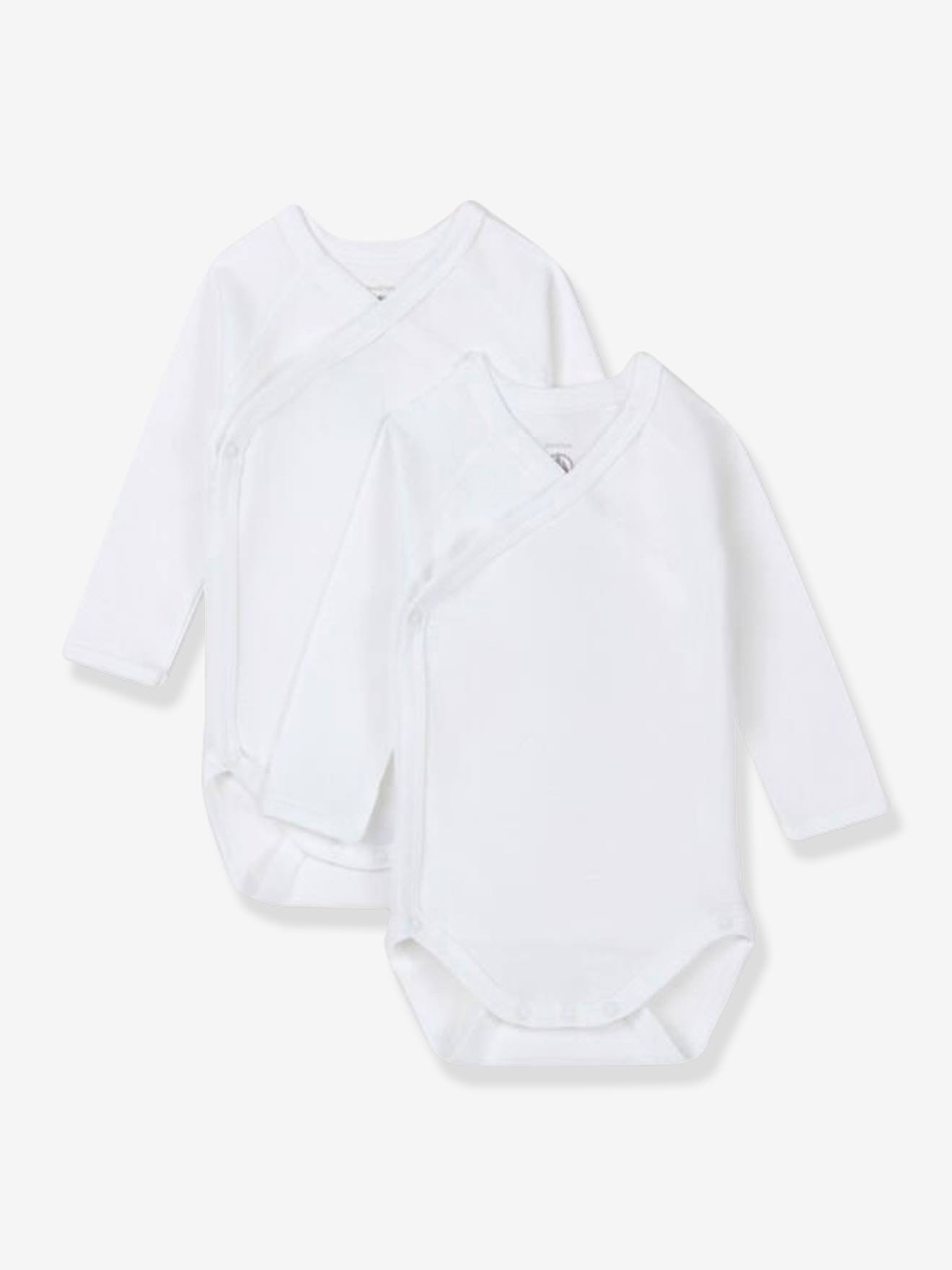 Lot de 2 bodies croisés manches longues bébé naissance en coton bio PETIT BATEAU blanc