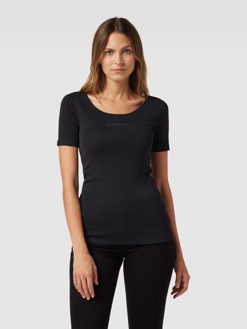 T-Shirt mit Rundhalsausschnitt und Ziersteinbesatz in schwarz