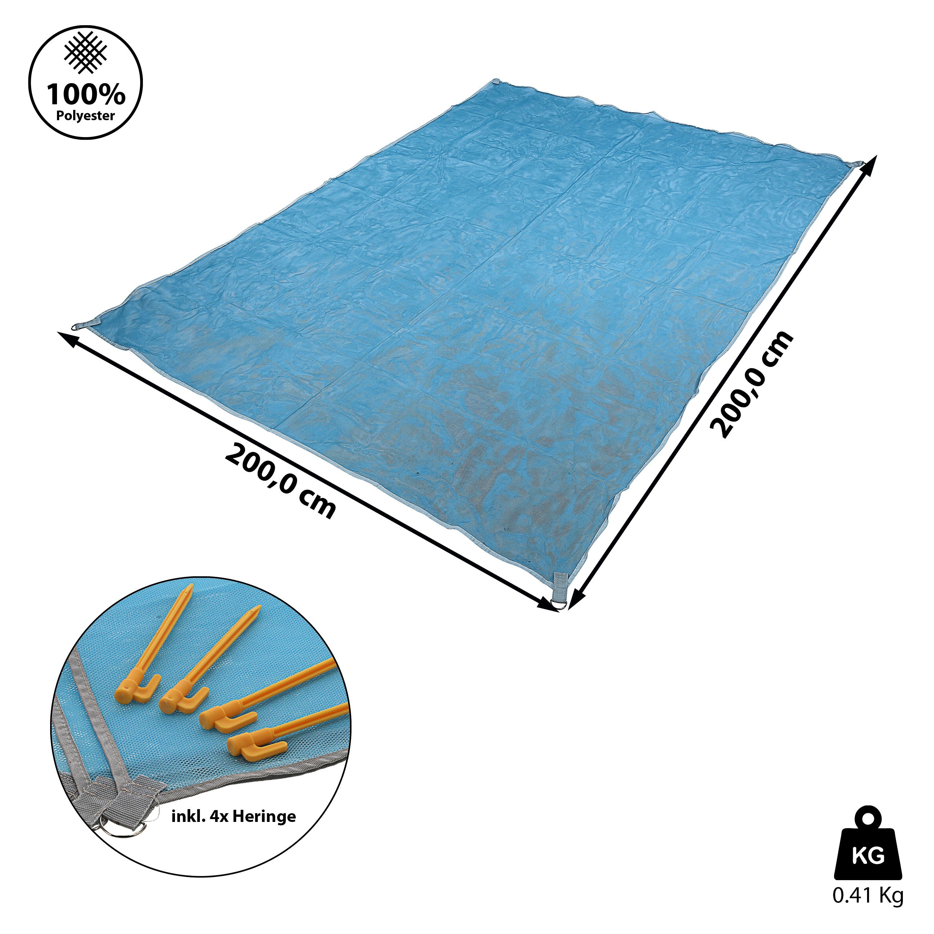 CEPEWA Strandtuch Stranddecke sandfrei blau 200x200cm Heringe Beutel
