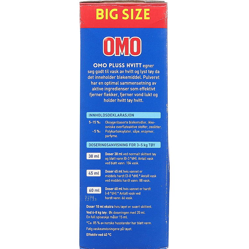 Omo Omo Pluss Hvitt 3,7 kg