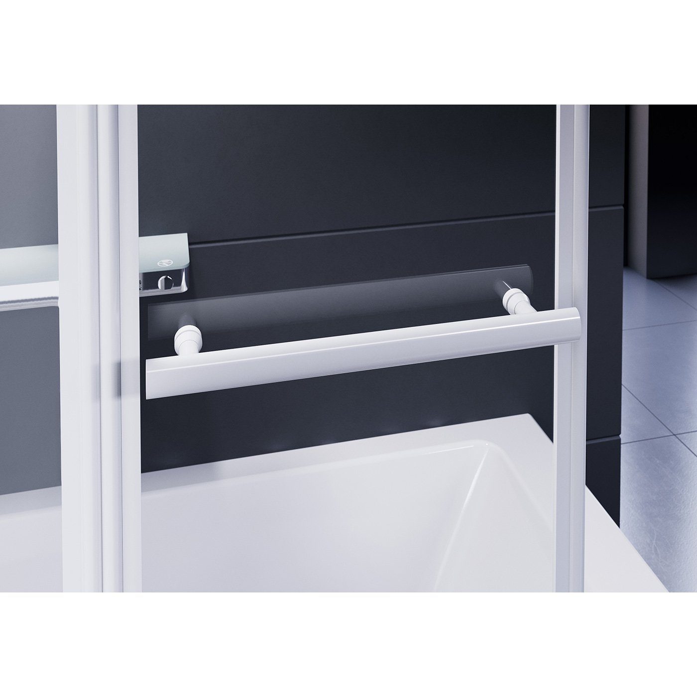 Duschmeister Badewannenfaltwand Badewannenaufsatz 3 teilig H 140 x B 146 cm mit Handtuchhalter Nano
