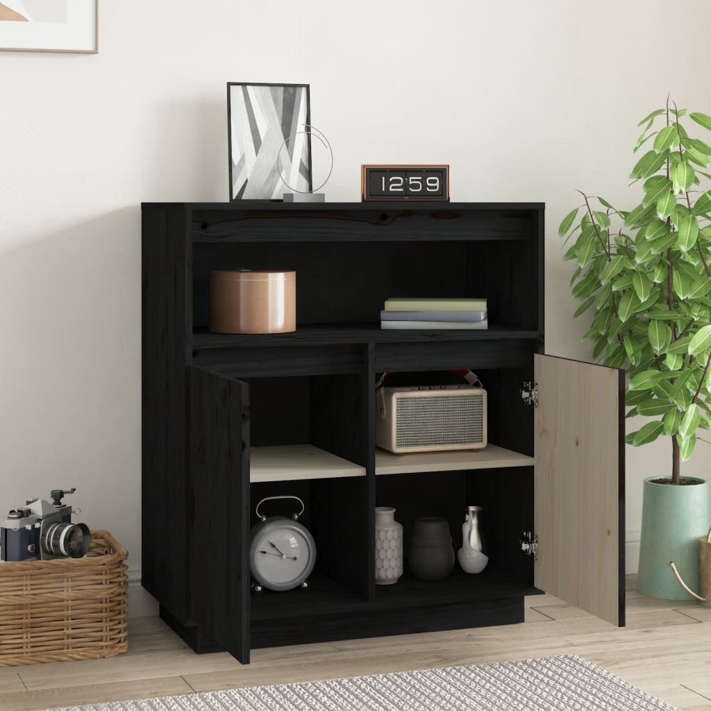 vidaXL Sideboard Sideboard Schwarz 70x34x80 cm Massivholz Kiefer (1 St)