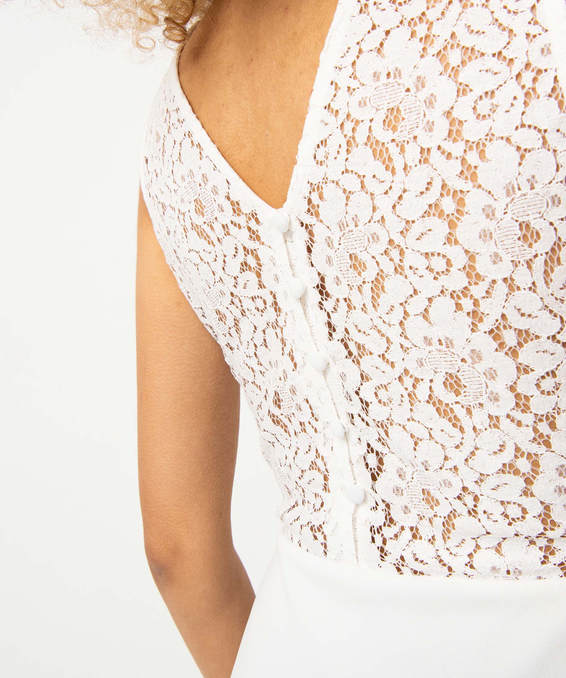 Robe femme avec décolleté cache-coeur et dos dentelle ecru | GEMO