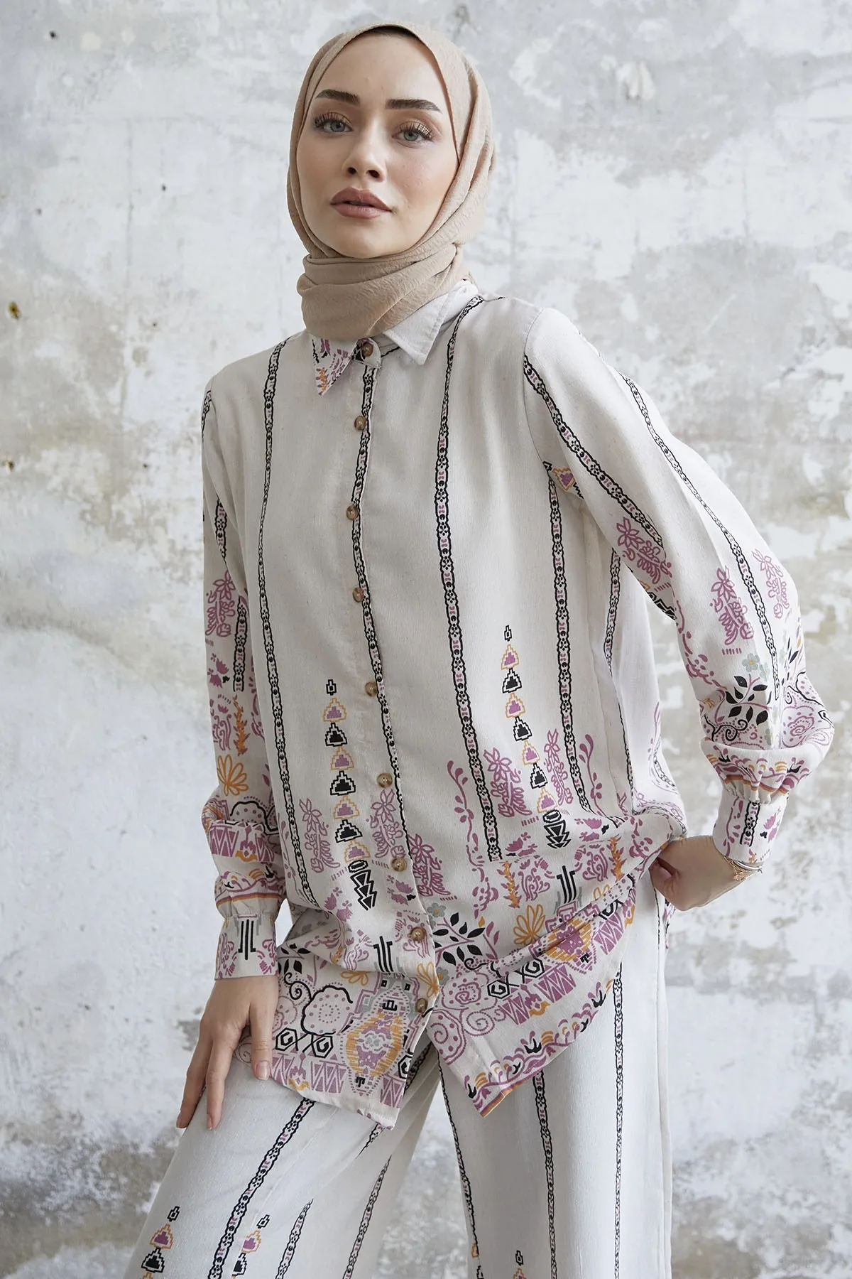 InStyle  Doppelter Leinenanzug mit Motiv - Rosa