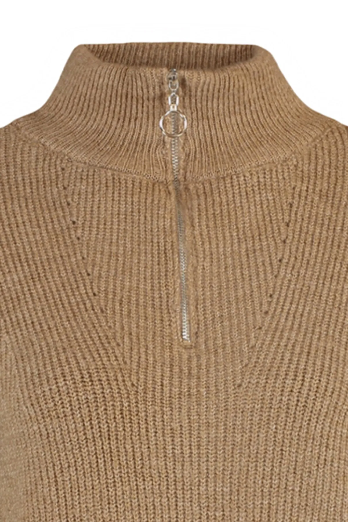Trendyol Collection  Kamelfarbener Strickpullover mit weicher Struktur und Reißverschluss TWOAW20XS0009