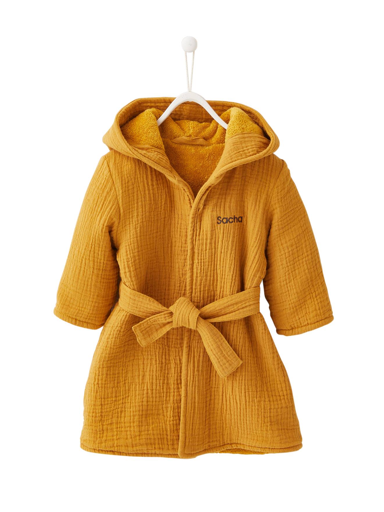 Peignoir bébé animal en gaze de coton bio* personnalisable ocre