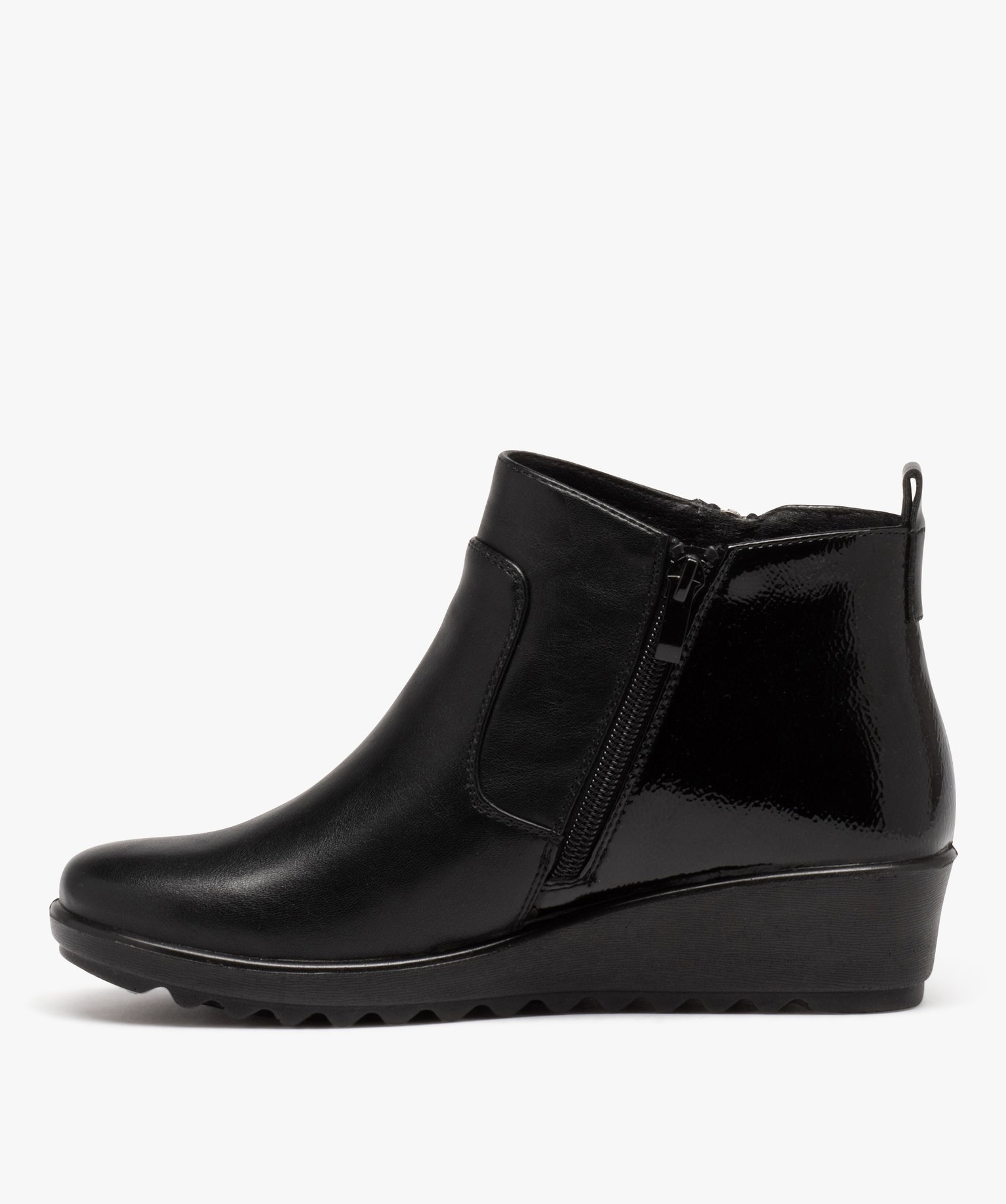 Boots femme confort unies à talon compensé et double zip noir | GEMO