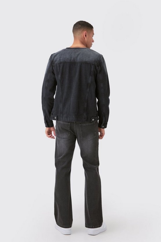 Kragenlose Jeansjacke in Schwarz