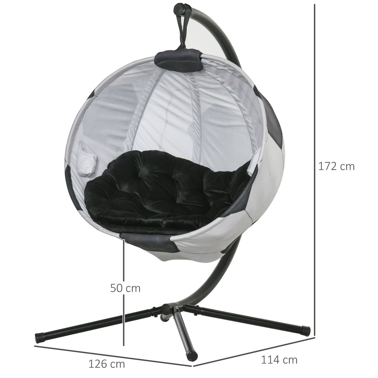 Outsunny Hängesessel Hängekorb mit Gestell Fußballdesign Hängeschaukel Hängestuhl mit Kissen Korb faltbar Stahl