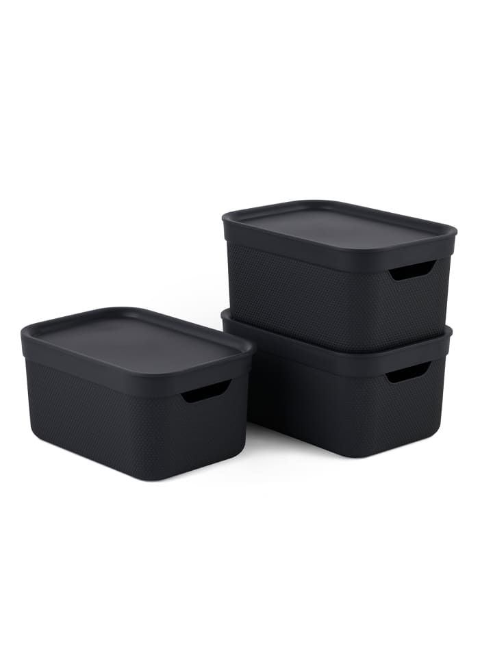 Rotho Jive Dekobox 3er-Set Aufbewahrungskorb 5l in Holzkohle schwarz gedeckt günstig kaufen onesize