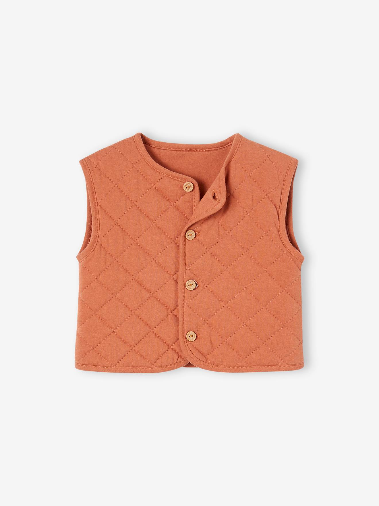 Vertbaudet 3-teiliges Baby-Set: Steppweste, Kleid & Haarband aus Samt - rost