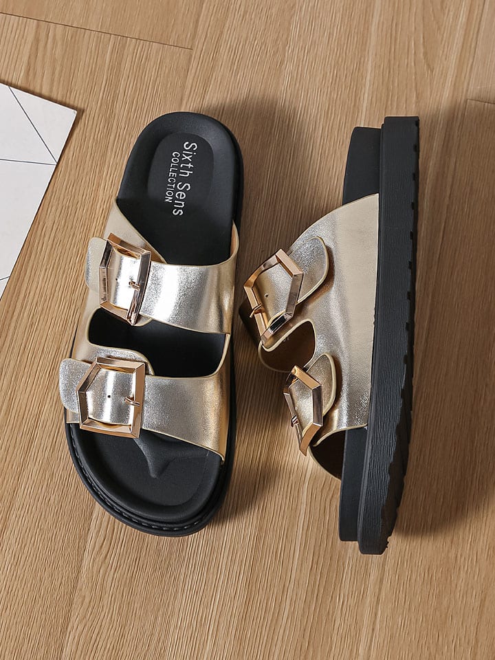 Sixth Sens Pantoletten in Gold/ Schwarz günstig kaufen