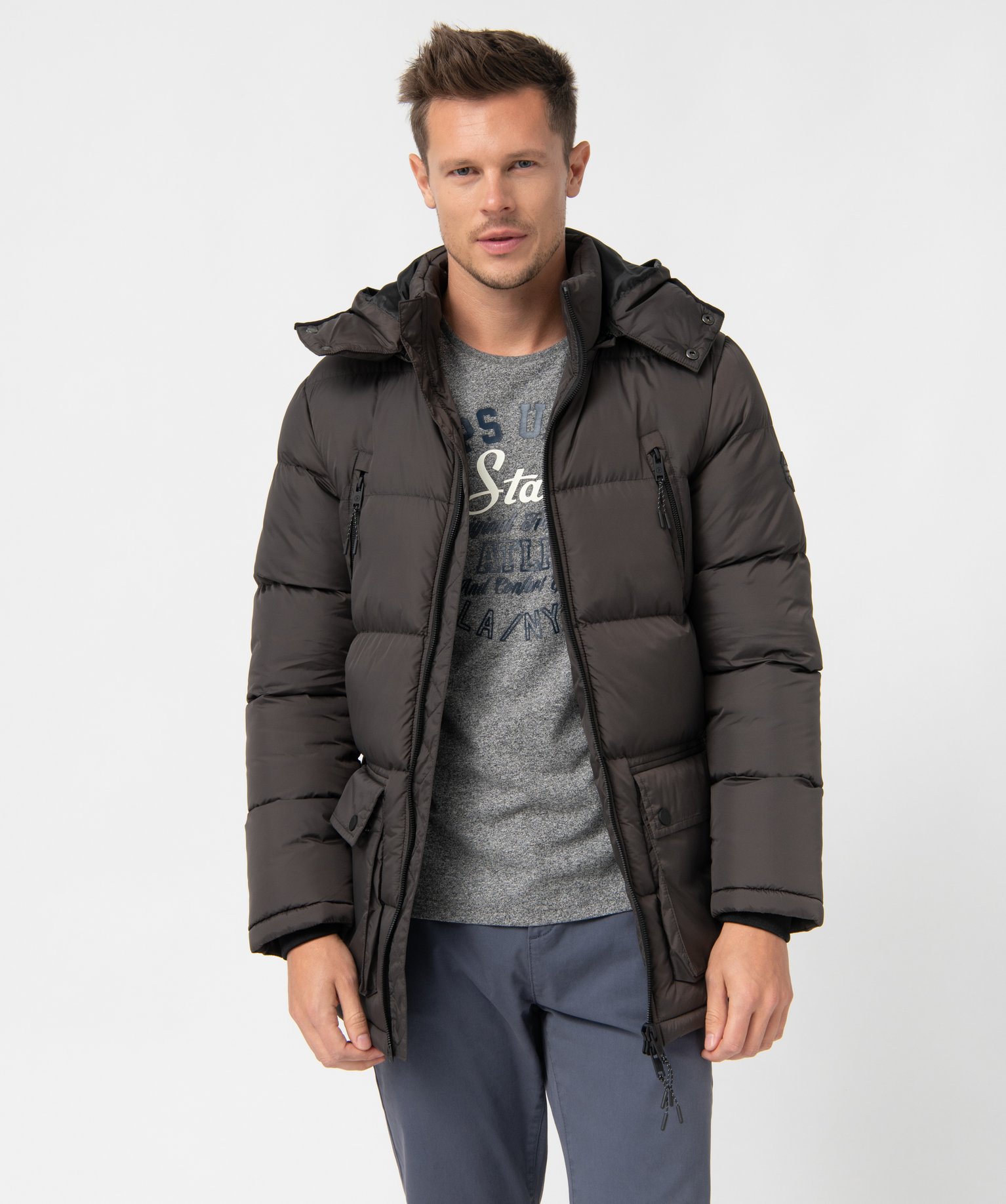 Parka homme multipoche à capuche amovible kaki | GEMO
