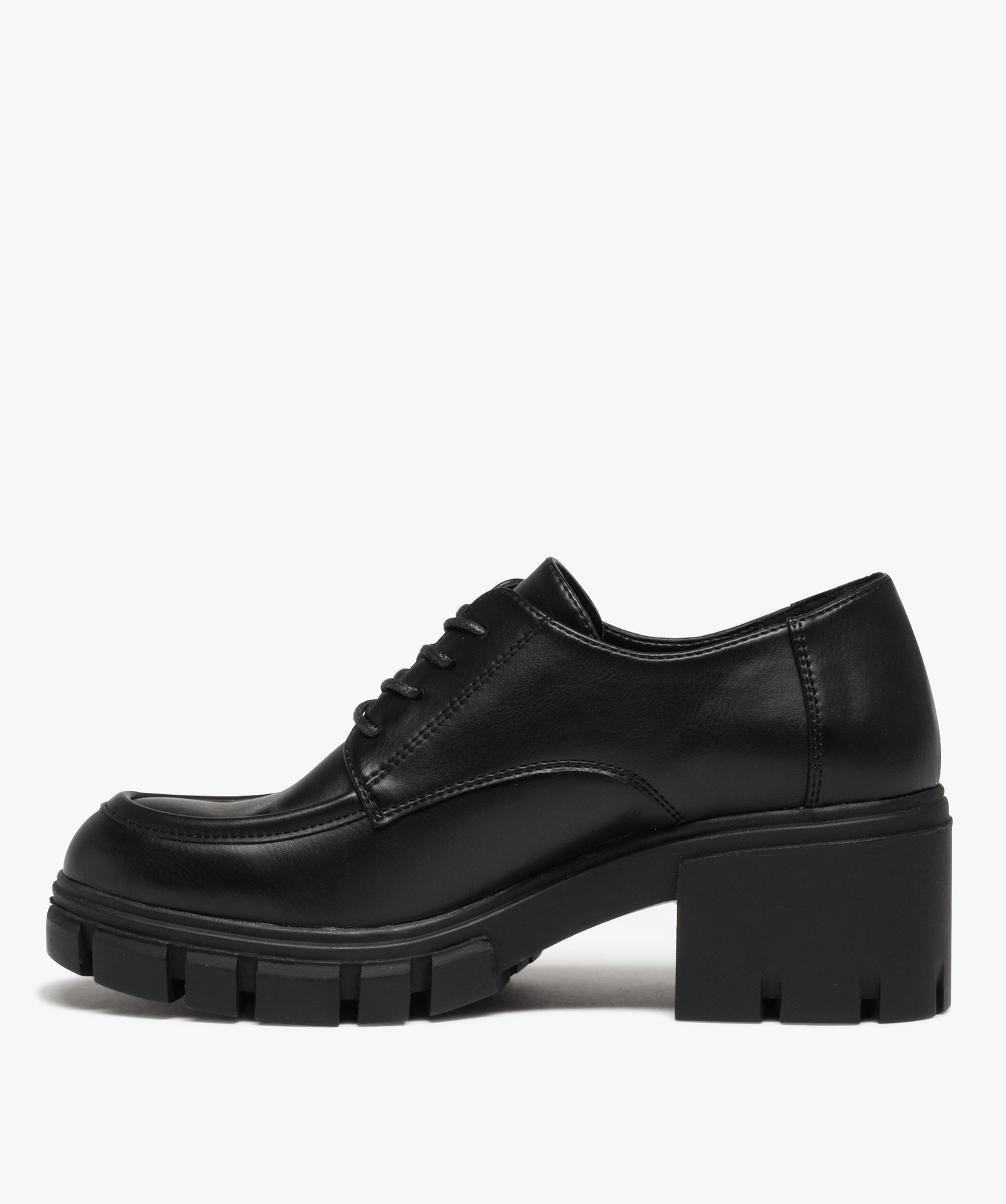 Derbies femme à talon large et semelle crantée noir | GEMO