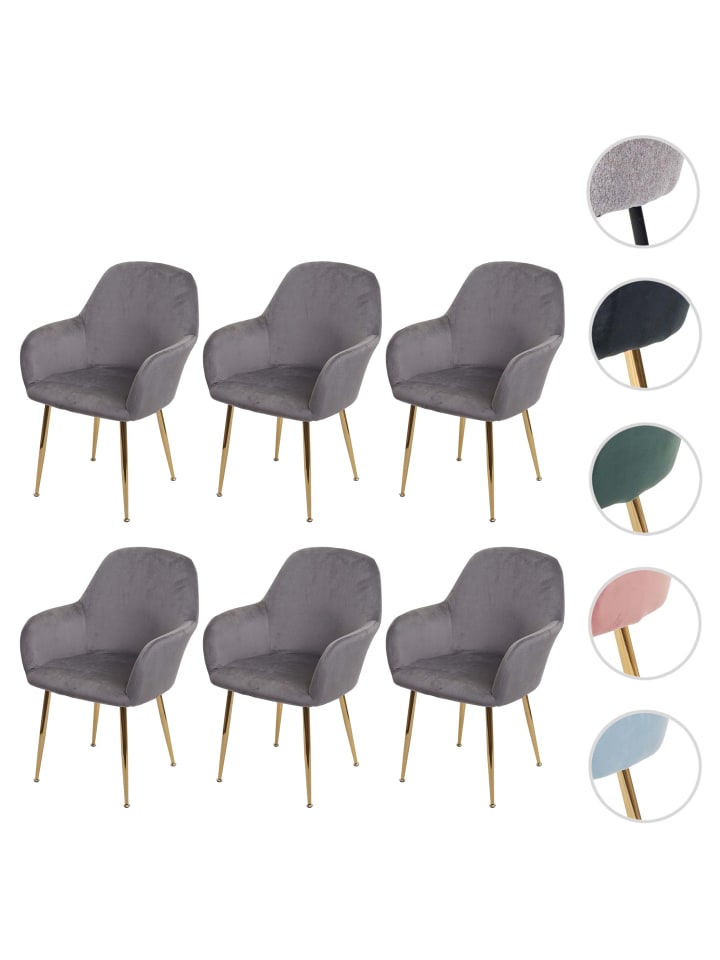 MCW 6er-Set Retro Esszimmerstuhl F18, Samt grau, goldene Beine günstig kaufen onesize