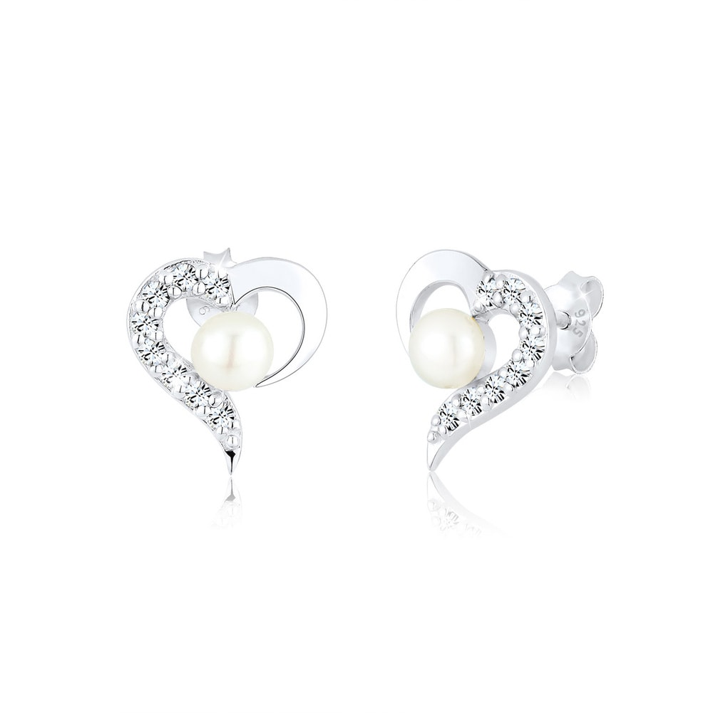 Elli Elli Boucles d'Oreilles Femme Perles d'Eau Douce en Forme de Coeur avec Cristaux  Boucles d'oreilles