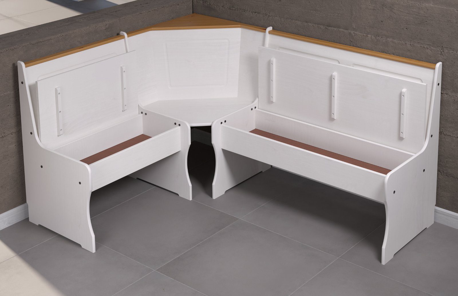 INTER-FURN Eckbankgruppe Paterno, (Kiefer massiv, weiß und honigfarben gewachst, Komplett-Set 3-teilig), inklusive Esstisch und Bank