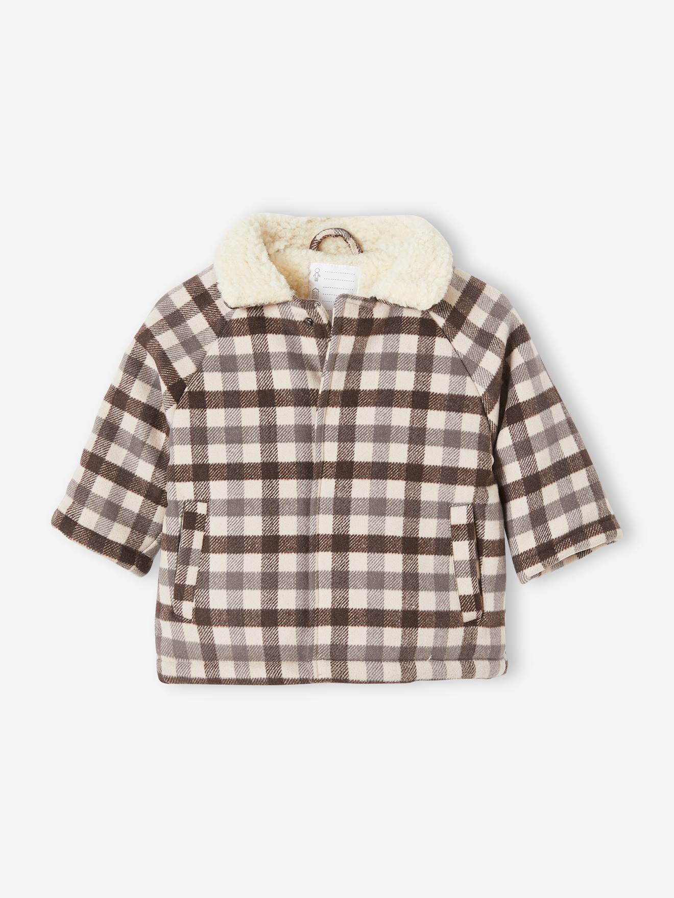 Manteau en drap de laine bébé carreaux anthracite