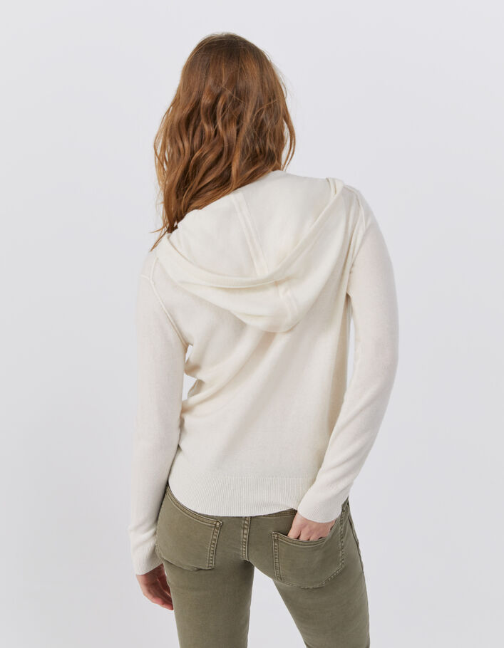 Cardigan à capuche blanc cassé en cachemire chevrons femme