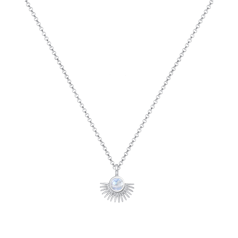 Elli Elli Collier Femme Pendentif d'Éventail avec Pierre de Lune en Argent Sterling 92 collier