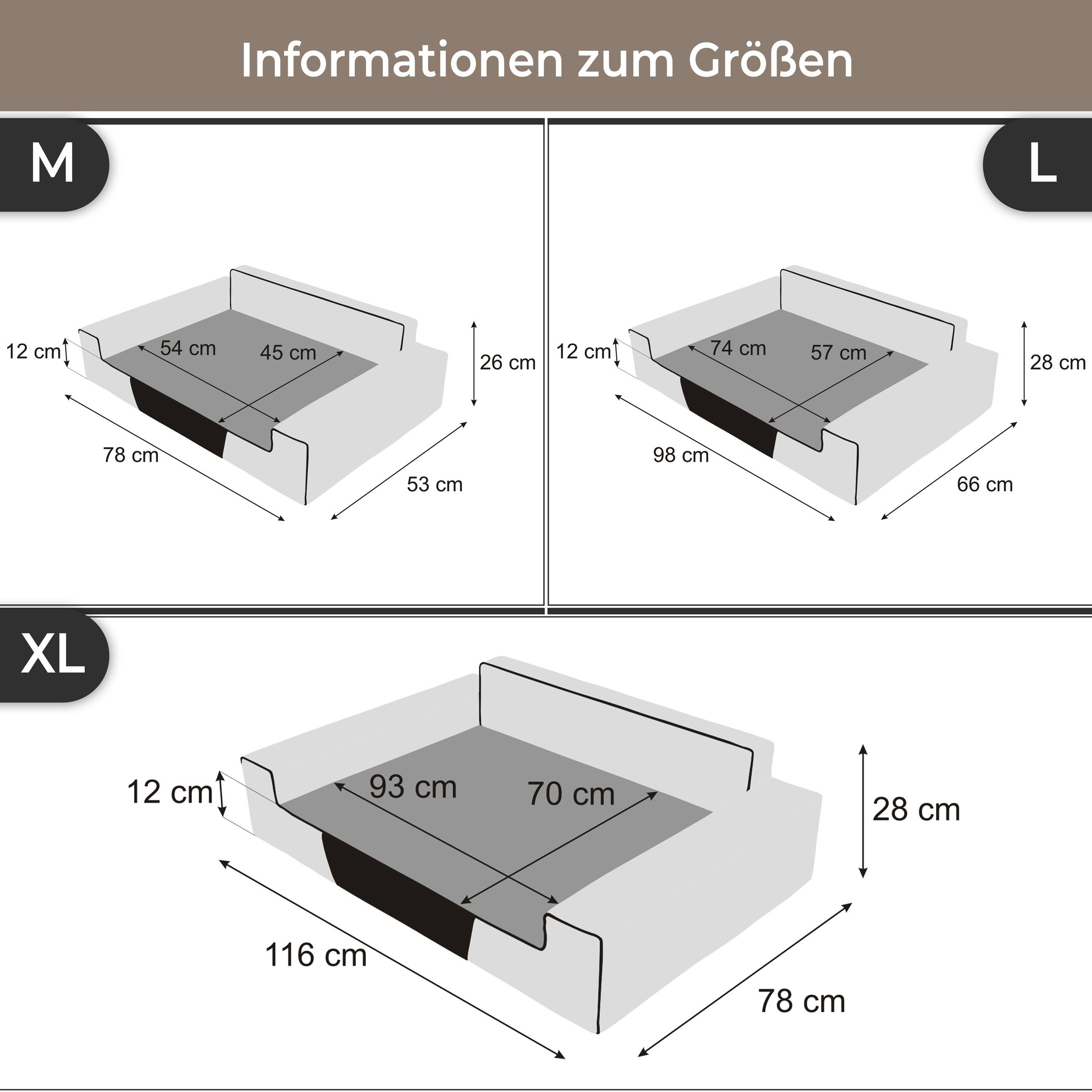 Bjird Tierbett Hundebett Luna Inari, Bezug abnehbar und waschbar, Hundesofa für kleie und grosse Hunde, Größe: M,L,XL/XXL