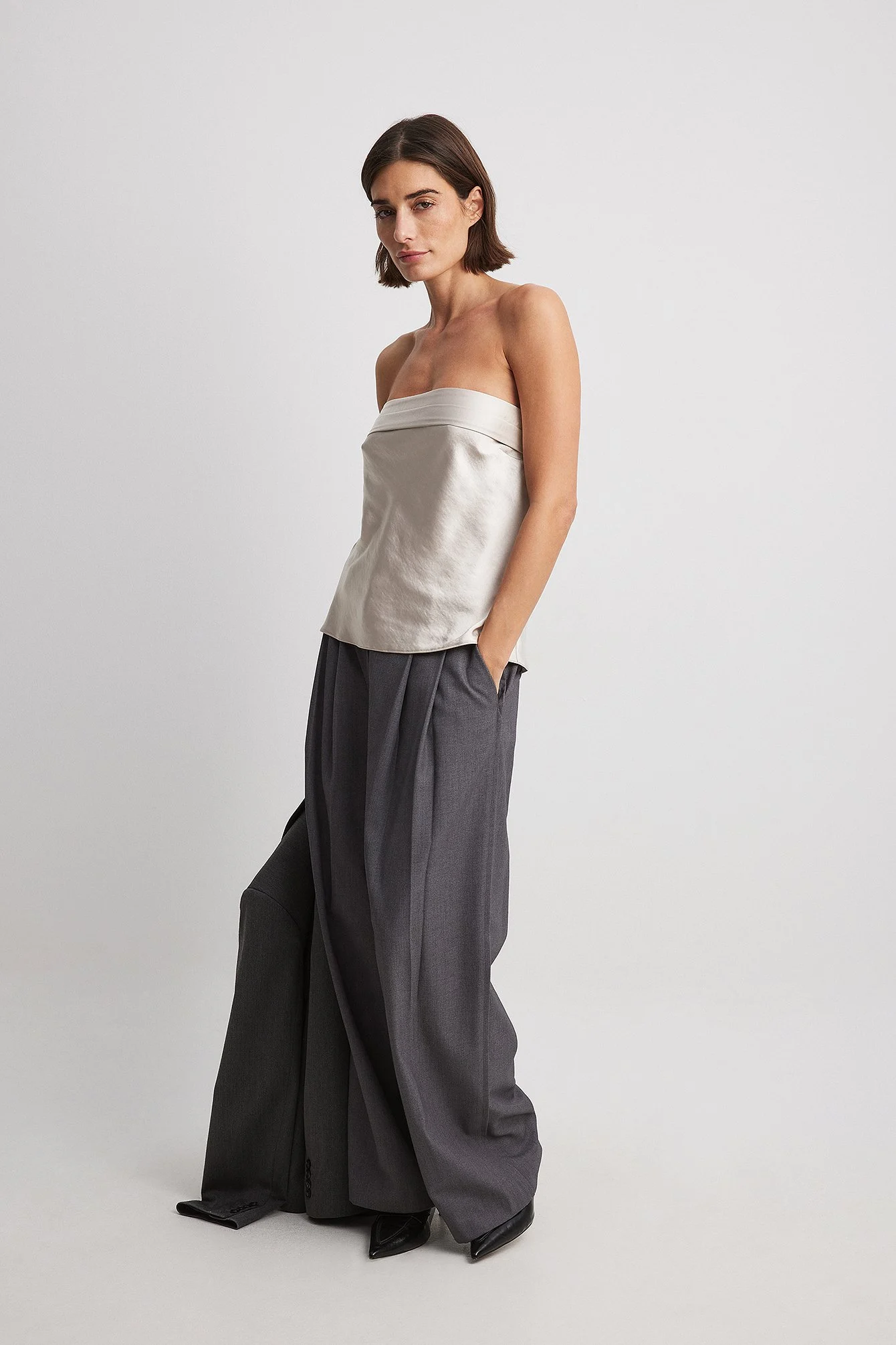 Satin Bandeau-Oberteil mit Faltenmuster