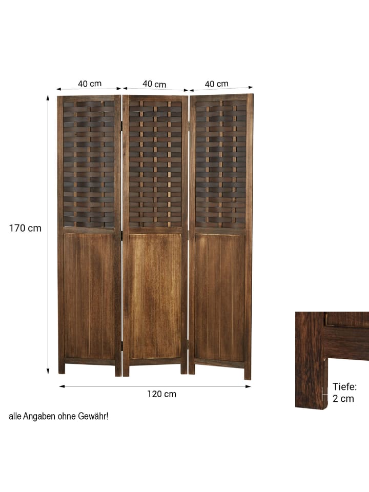 Homestyle4u 3-tlg. Paravent in Dunkelbraun 120x170 günstig kaufen onesize