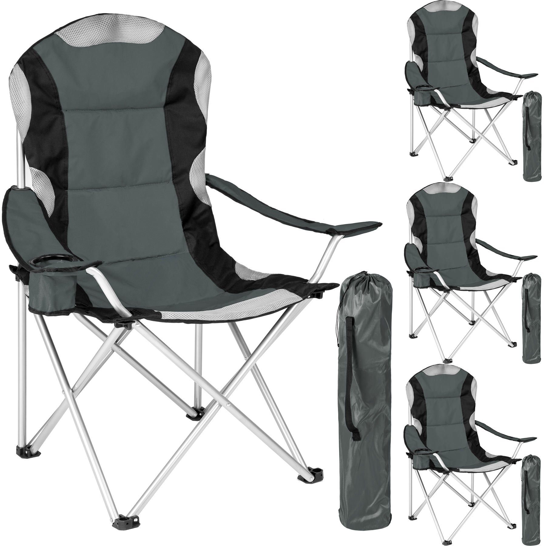 tectake Campingstuhl 4 Campingstühle mit Polsterung (4er Set, 4 St), Zusammenklappbar
