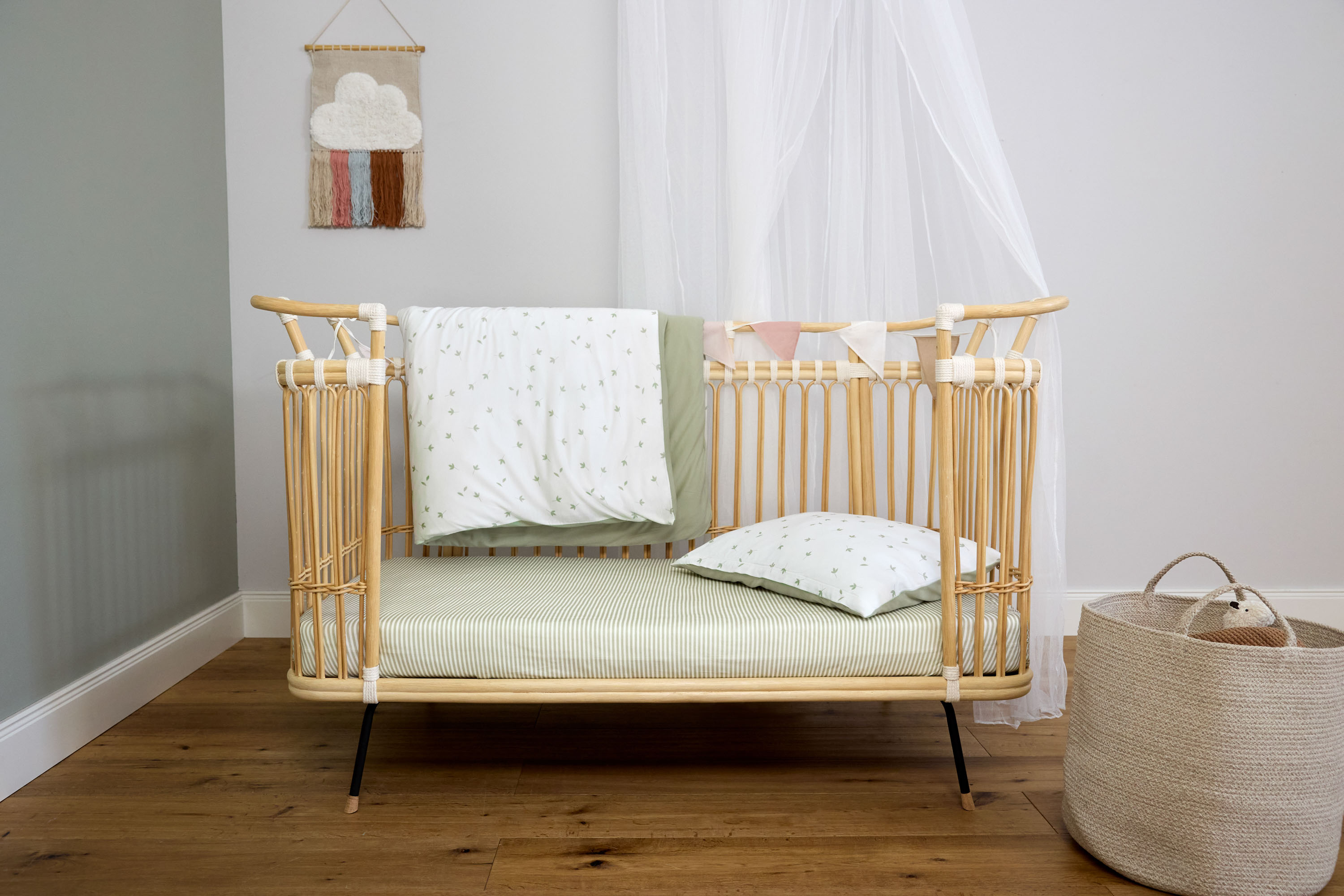 Spannbettlaken Kinderbett (70 x 140 cm) - Gestreift, Oliv Milky