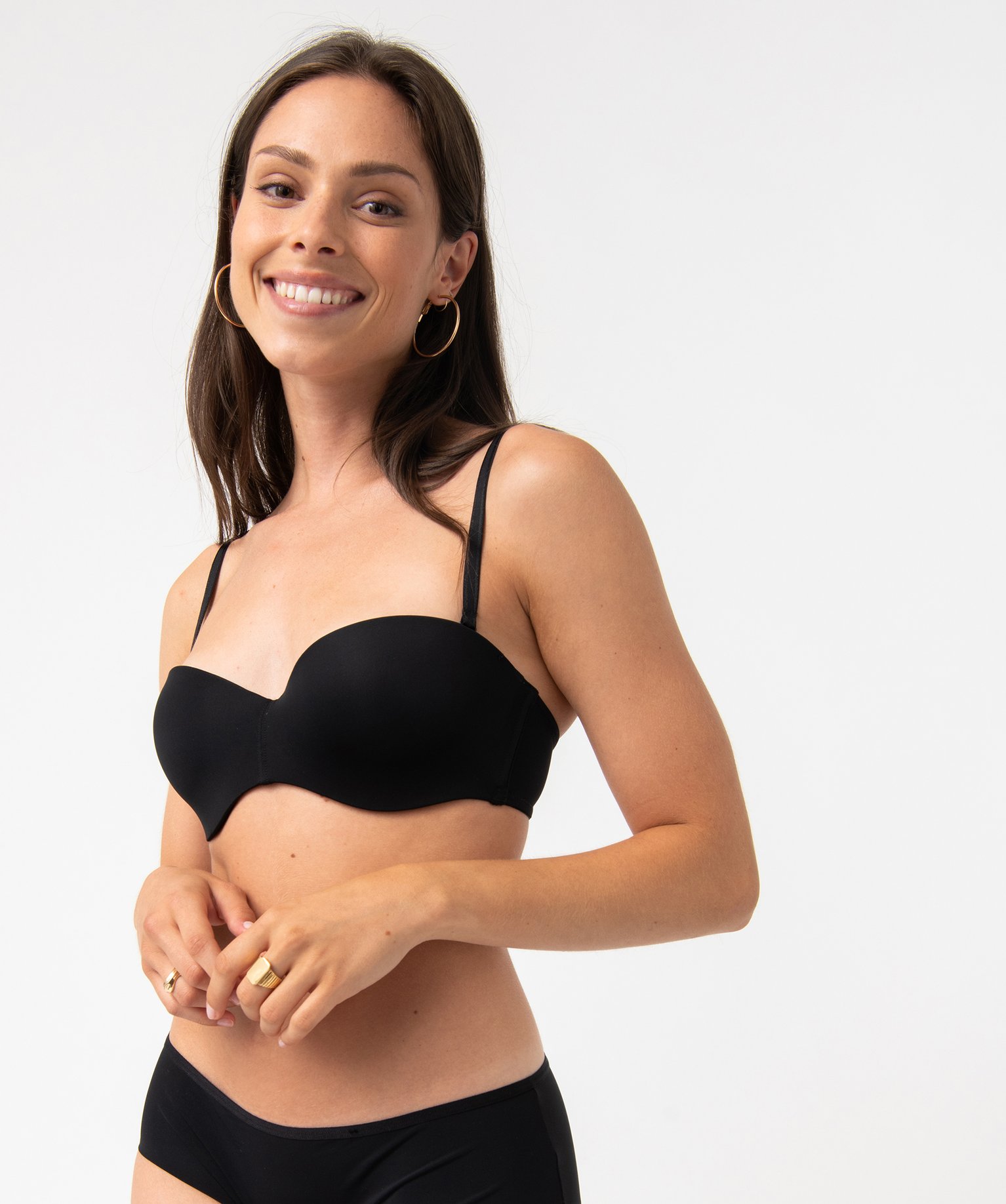 Soutien-gorge bandeau en microfibre avec bretelles muti-pos... noir | GEMO