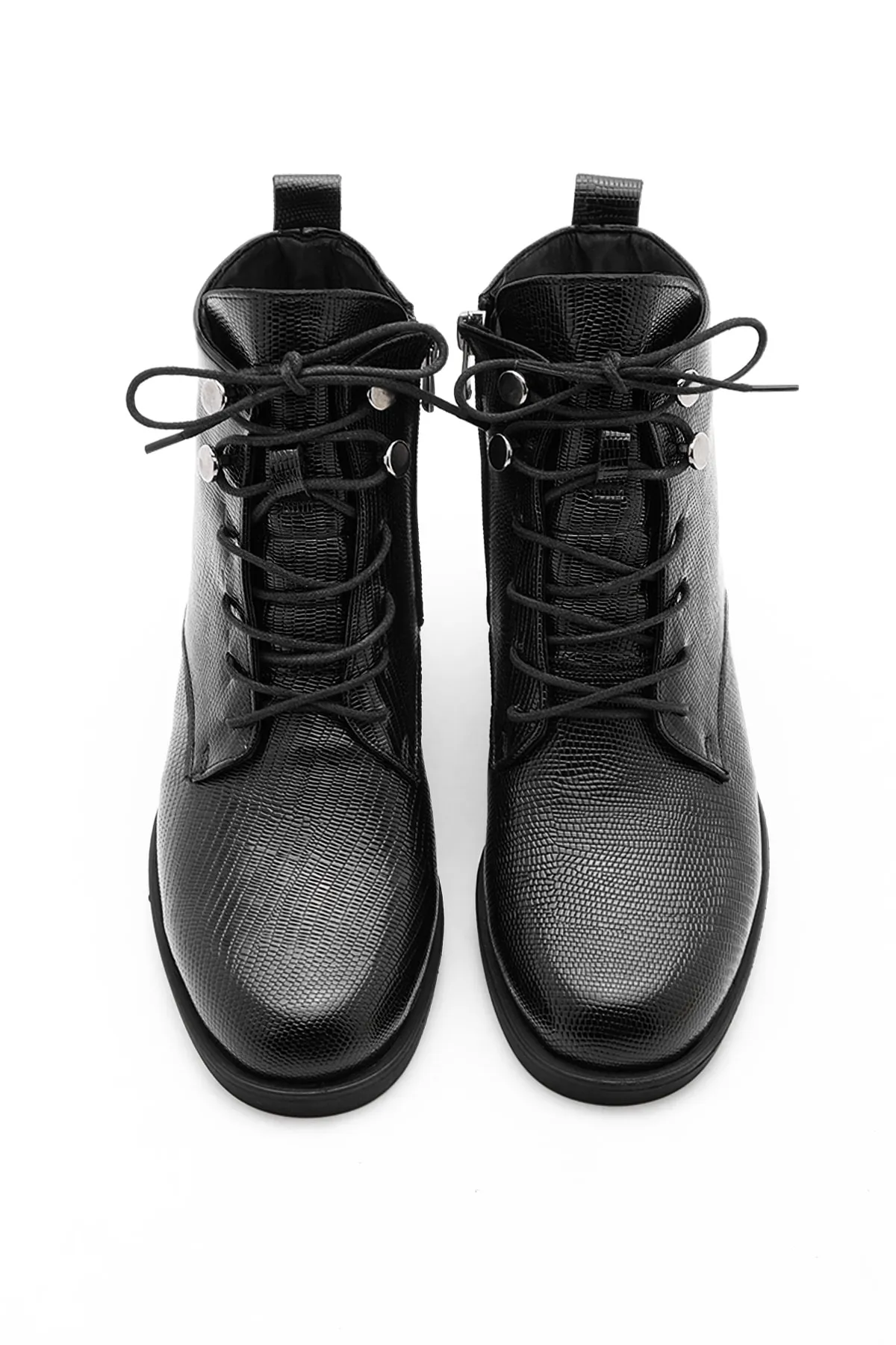 Marjin  Damenstiefel, Schnürstiefel, Reißverschluss, Ligante, Schwarz, Schlangenleder
