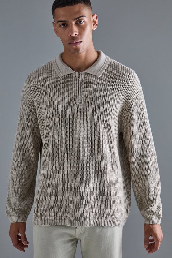Strickpullover mit 1/4 Reißverschluss und Trichterkragen