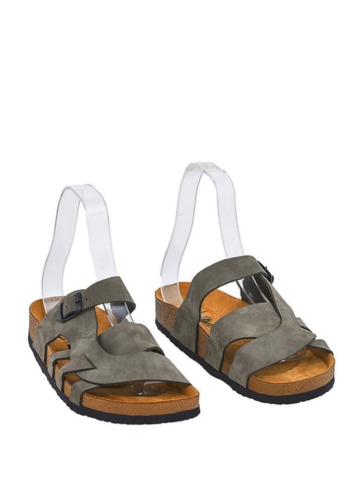 Moosefield Leder-Pantoletten in Khaki günstig kaufen