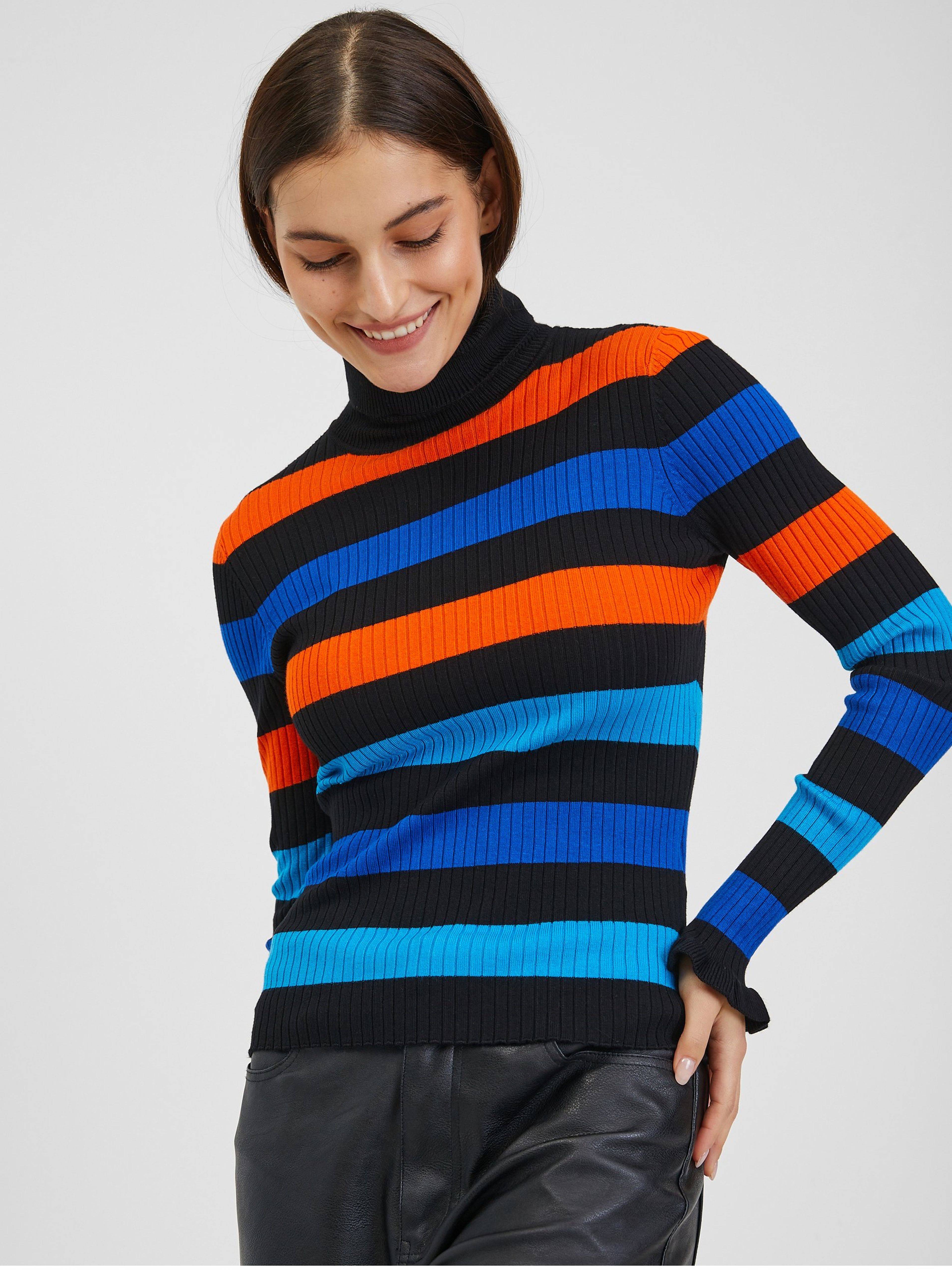 Orange und blau gestreifte Damen-Strickjacke ORSAY