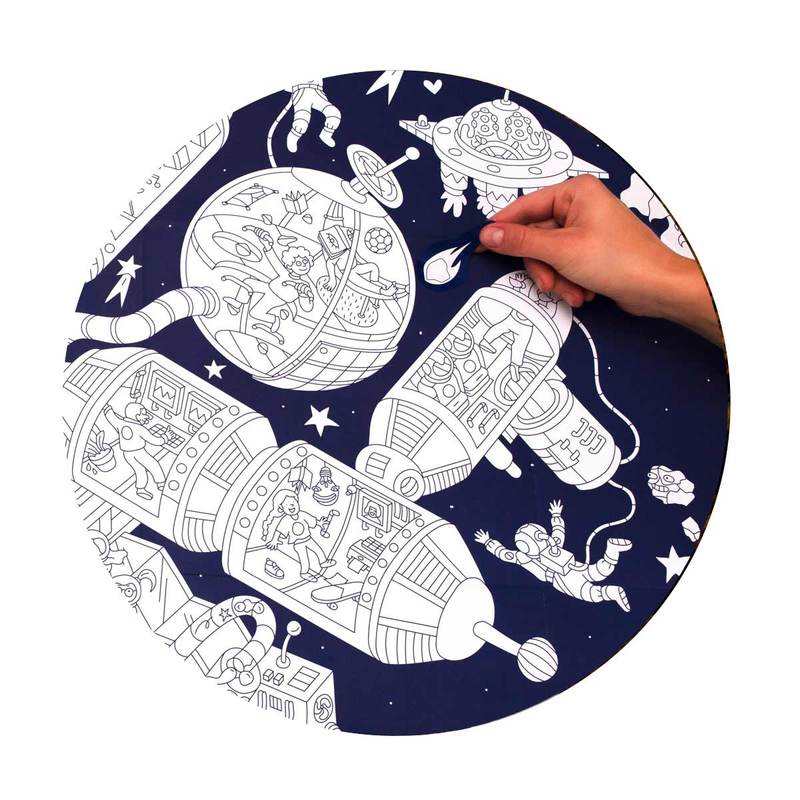 Poster à colorier, Space station et stickers - OMY