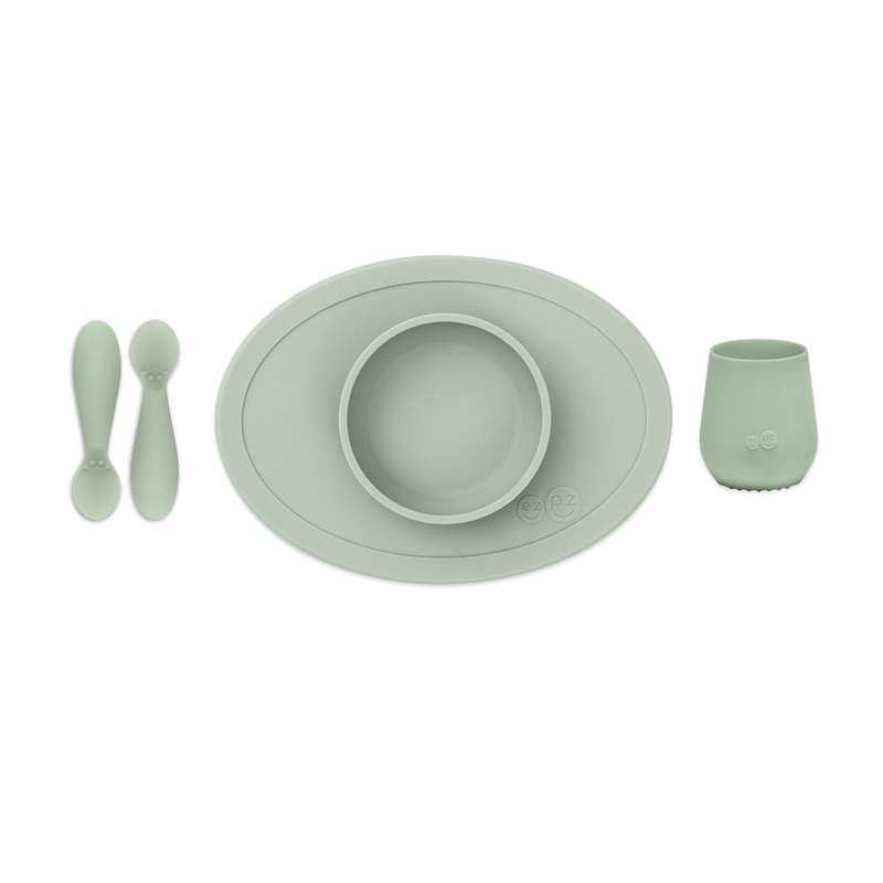 Coffret repas antidérapant first food vert pâle ezpz