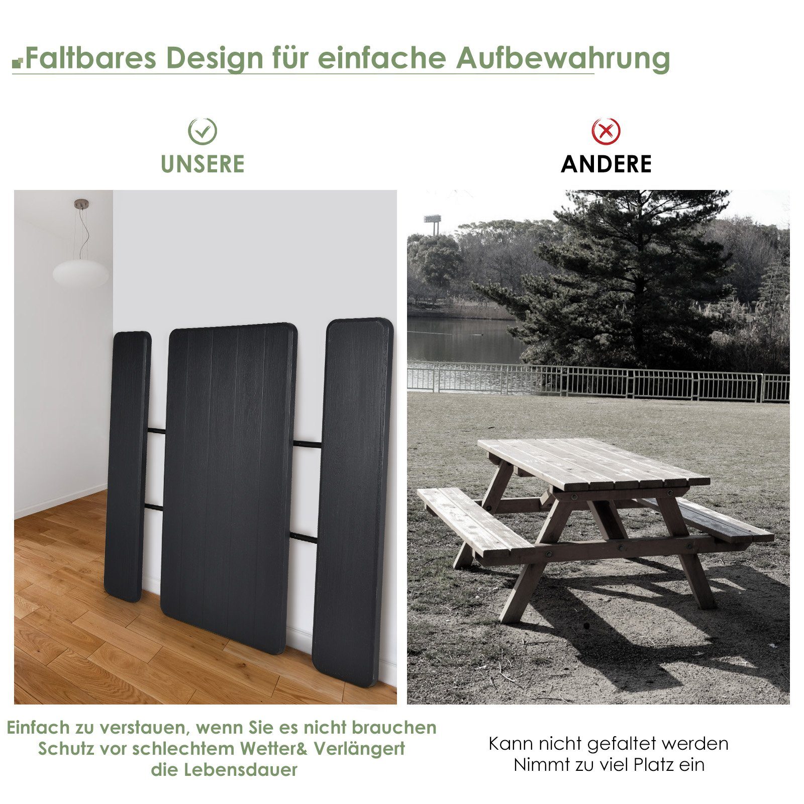 COSTWAY Bierzeltgarnitur, 136 cm Campingtisch mit Bänken, klappbar