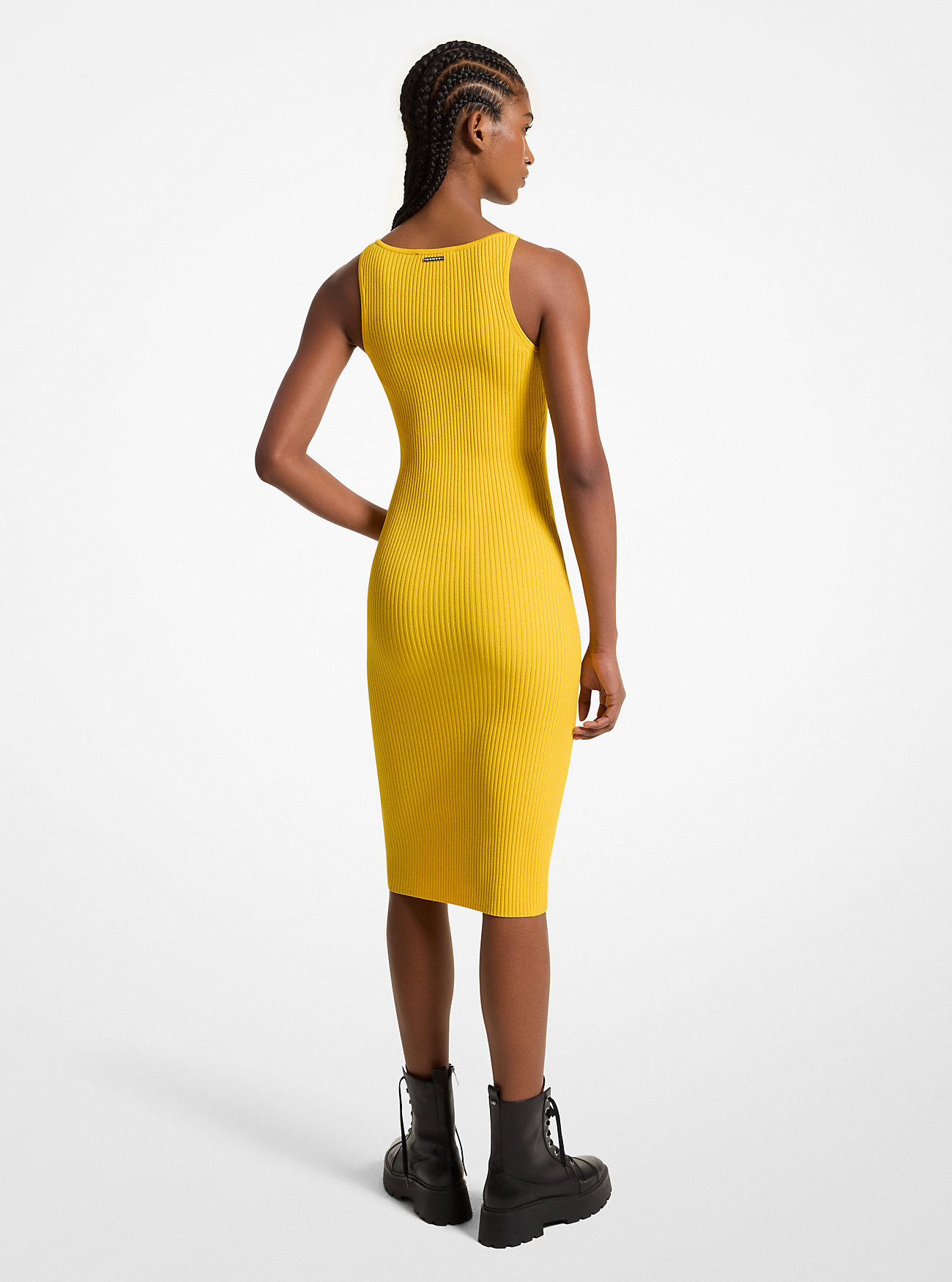 Ribbet Stretch Strikket Midi Tankkjole - BRIGHT DANDELION