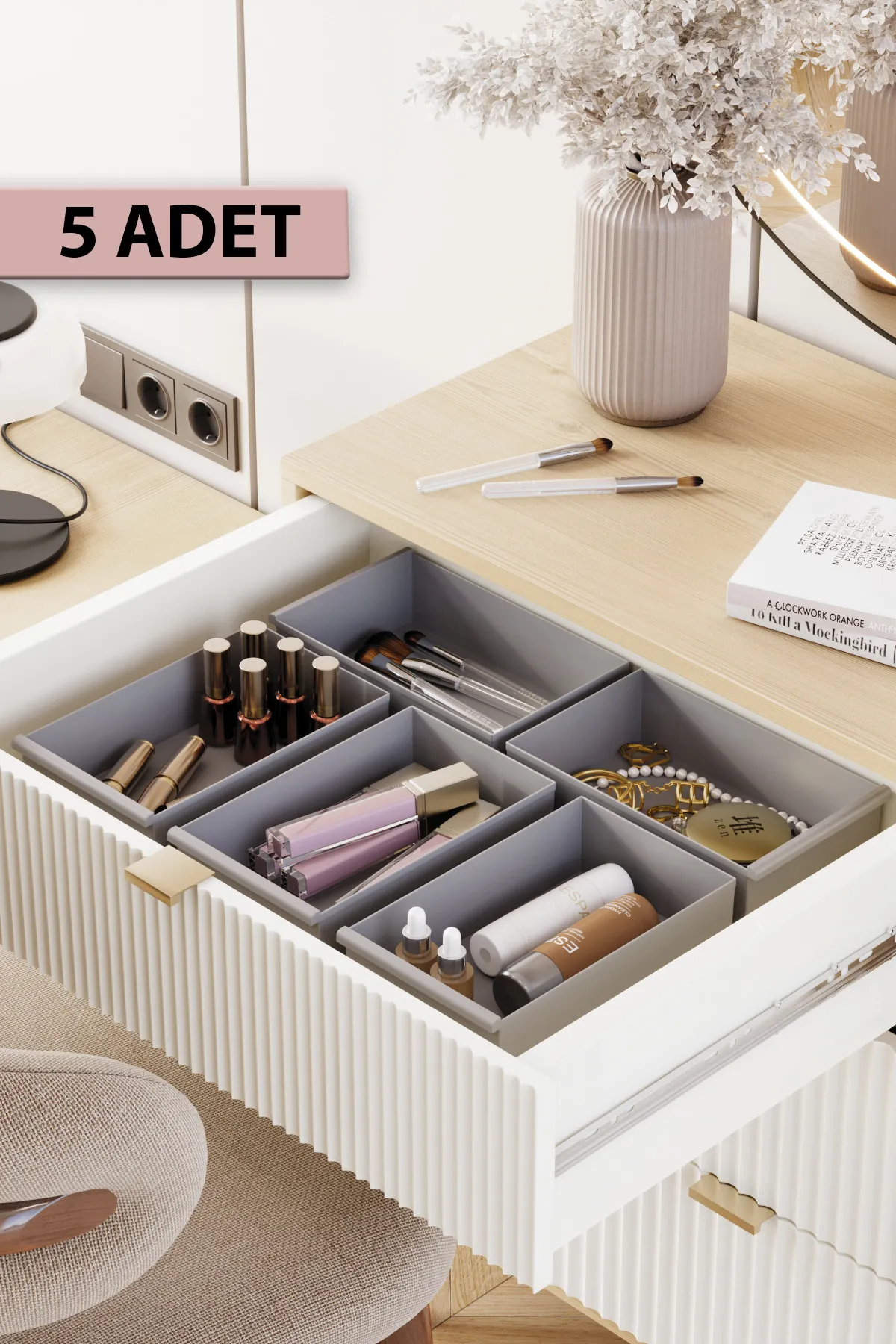 Pufwin Home  5-teiliges Schubladen-Set mit Kosmetik- und Make-up-Schmuckstücken sowie Mehrzweck-Organizer