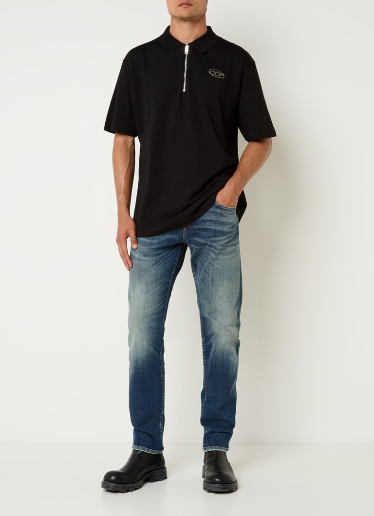 Polo Diesel T-Vor-Od de corte regular com meio zíper e logotipo.