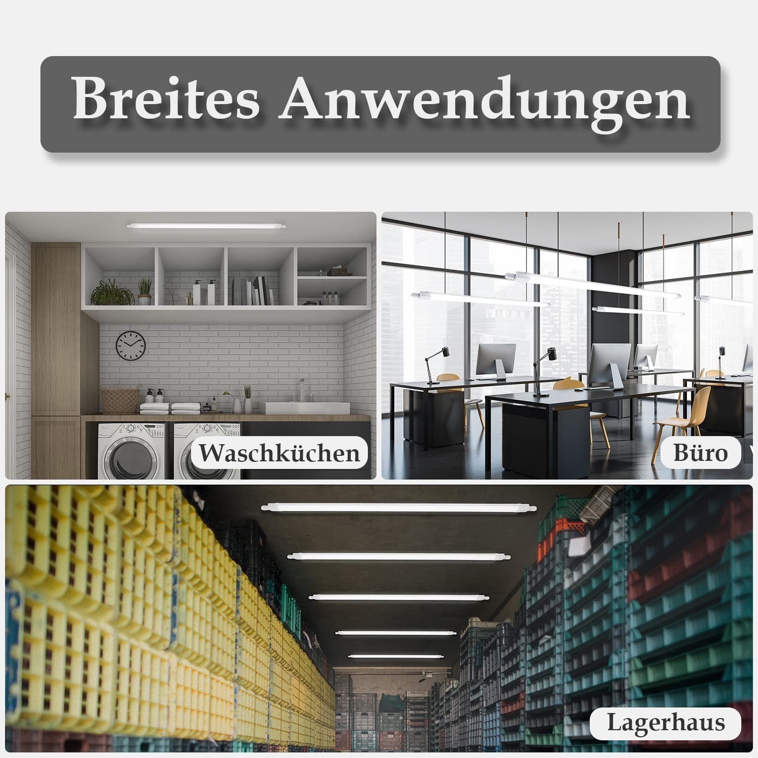 ZMH Deckenleuchte IP65 Wasserfest Leuchtstoffröhre 120cm, LED fest integriert, Kaltweiß